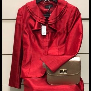 NWT Size 6 JOHN MEYER shiny red 2 pc skirt suit